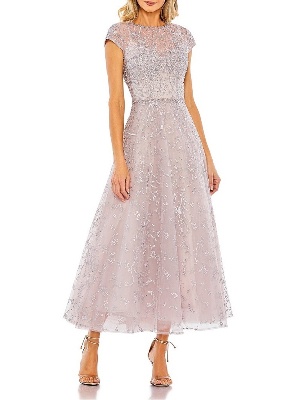 Mac Duggal Embellished Beading Cap Sleeve Embroidered A-Line Gown